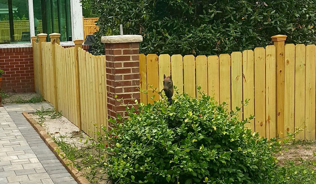Fence corner with brick pillar